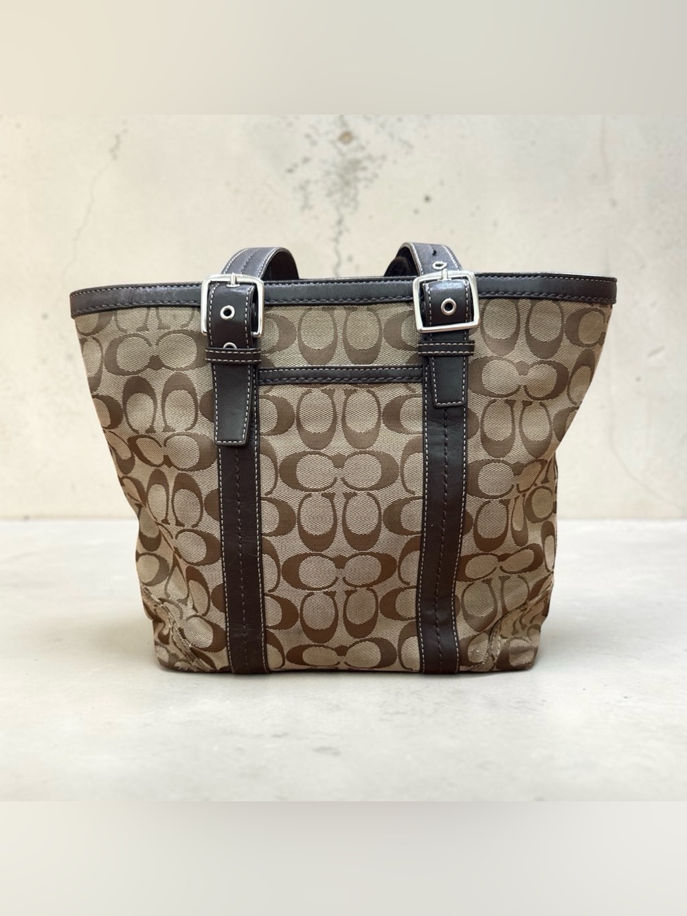 Vintage Y2K Coach Hamptons Signature Tote Shoulder Bag Purse F12345 Brown WORN